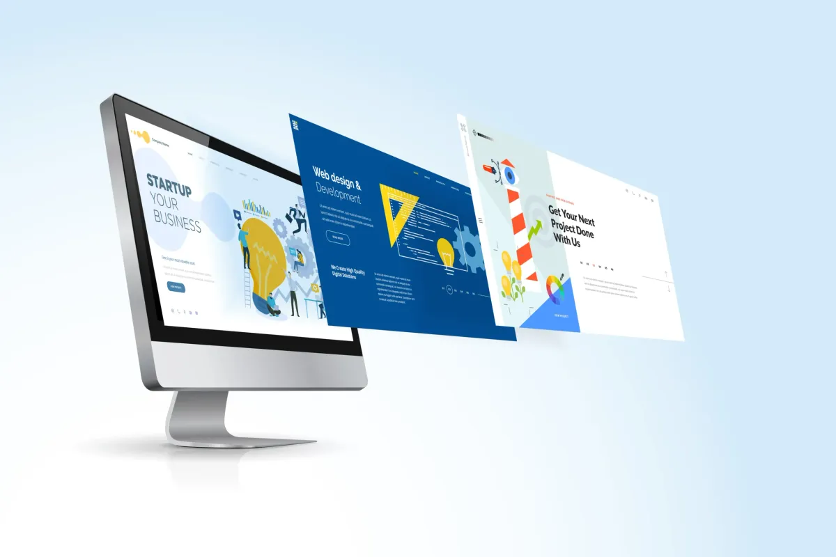 Écran d’ordinateur affichant plusieurs maquettes de sites web