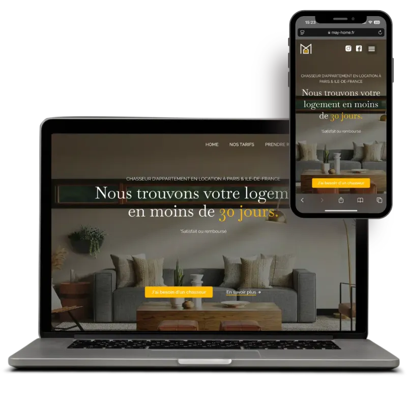 Site vitrine de May Home affiché sur un écran