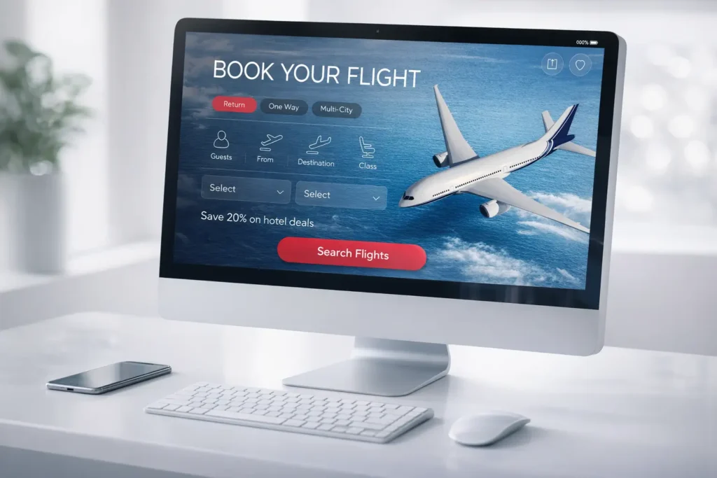 Page de réservation pour vol d'avion